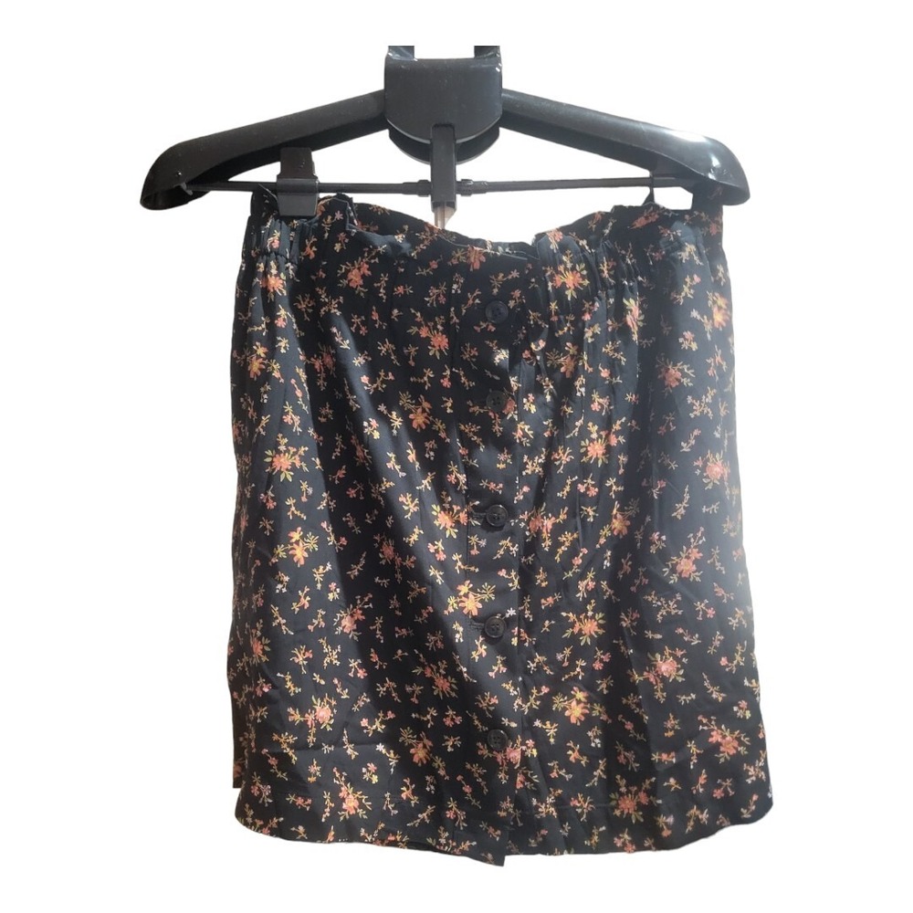 Madewell Size L Women's Black Floral Paperbag Mini Skirt Button Pockets Causal